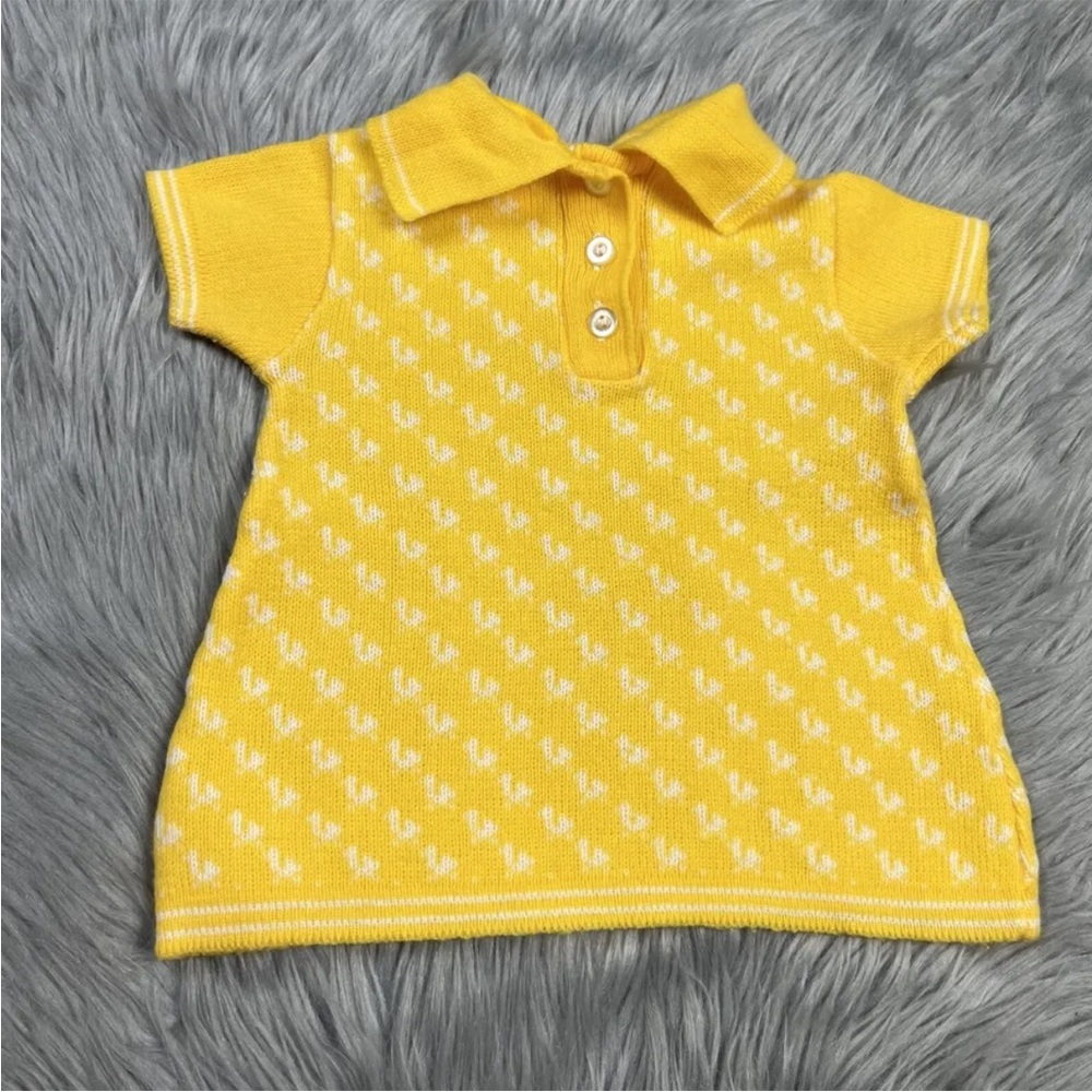 Vintage Baby Sweater Top Yellow White Bird Print